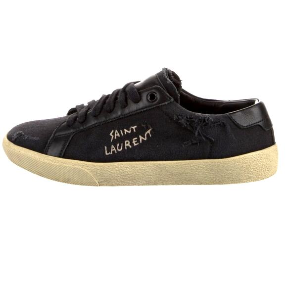 Saint Laurent – Signature Logo Distressed Canvas Sneakers (Black) – 38 - Picture 1 of 6